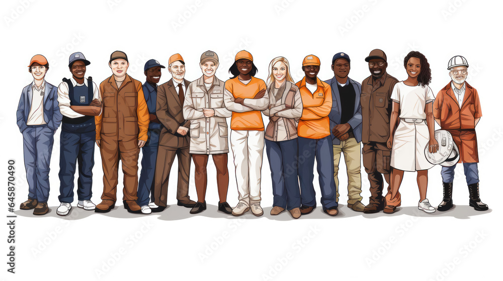 Fototapeta premium Illustration of Group of Diverse Multiethnic People with Different Jobs