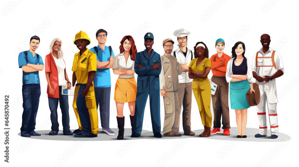 Obraz premium Illustration of Group of Diverse Multiethnic People with Different Jobs
