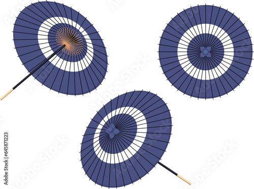 紺色の蛇の目傘のイラストセット