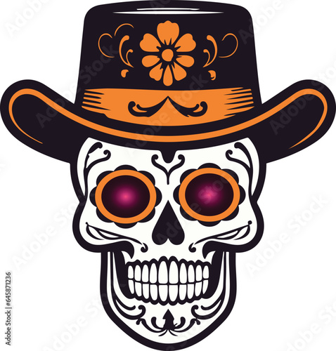 Hispanic heritage sugar skull marigold Festive dia de los muertos with hat vector icon