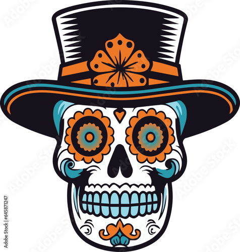 Hispanic heritage sugar skull marigold Festive dia de los muertos with hat vector icon