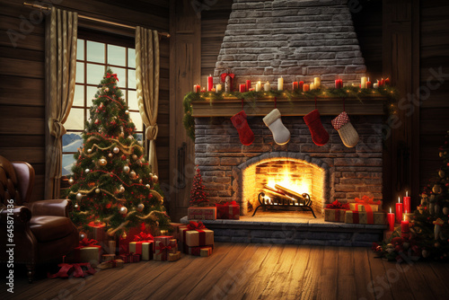 room fireplace with christmas decorations
