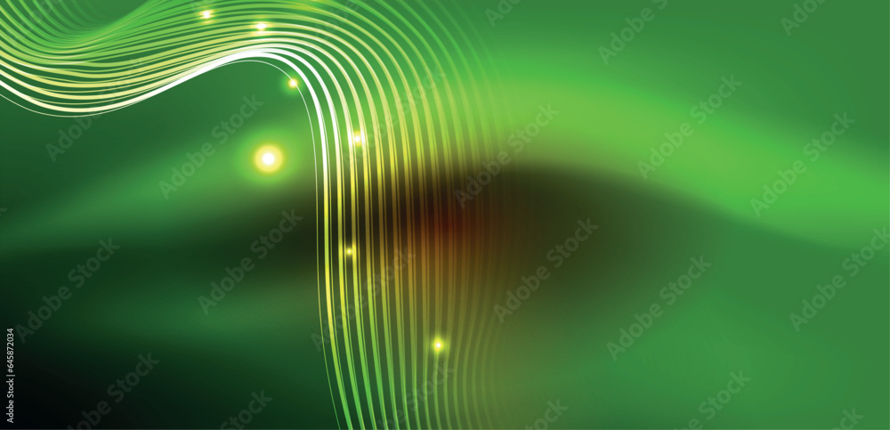 Shiny glowing neon wave. Neon light or laser show, electric impulse, power lines, techno quantum energy impulse, magic glowing dynamic lines Shiny glowing neon wave. Neon light or laser show, electric impulse, power lines, techno quantum energy impulse, magic glowing dynamic lines