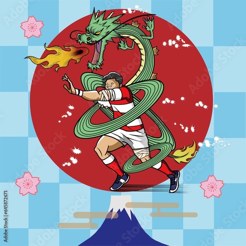 龍のように活躍するラグビー選手