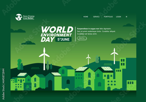 Wind Turbine In Green Eco city Background Alternative Energy Source Technology banner template web