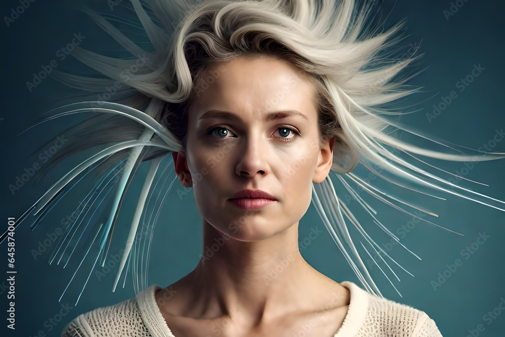 Foto de **Surreal young woman head explosion, mental state problems as