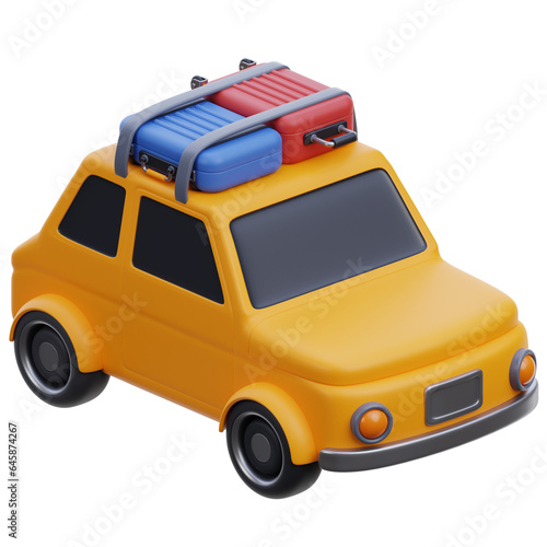 travelling car 3d icon in PNG. travel car 3d icon. 3D icon travel car rendered isolated on white. trip car 3d icon illustration. roadtrip car 3d icon.