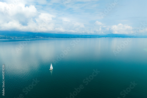 Lonely sailboat on lake Neuchatel, Switzerland