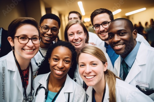 Smiling portrait of a Diverse group of doctors and nurses in a hospital