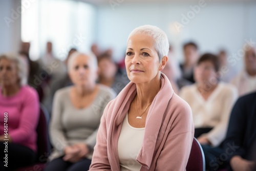 Diverse group of female women cancer survivors in a group therapy meeting