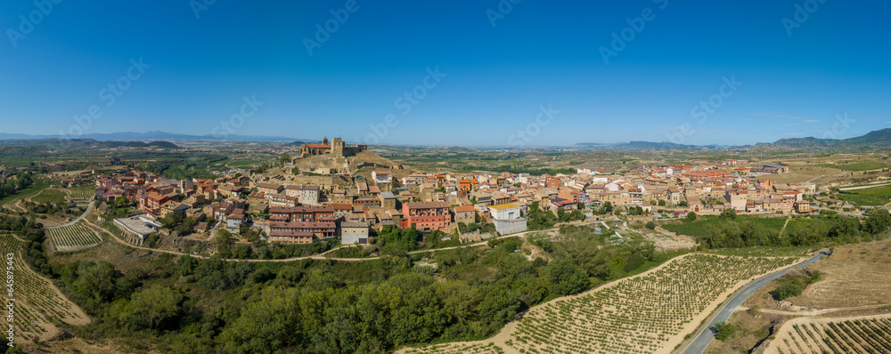 Aerial view of San Vicente de la Sonsierra in Rioja, San Vicente de la Sonsierra, Homage tower, castle, basilica de Nuestra senora de los remedios