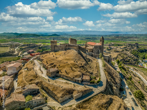 Aerial view of San Vicente de la Sonsierra in Rioja, San Vicente de la Sonsierra, Homage tower, castle, basilica de Nuestra senora de los remedios