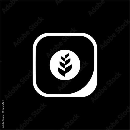 black glossy icon on gray background leaf logotypr