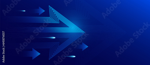 Blue abstract background with glowing arrow geometric lines. Modern shiny blue lines pattern. Futuristic technology concept. Vector illustration