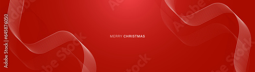 Red abstract background with glowing wavy geometric lines. Modern shiny white lines in ribbon shape pattern. Christmas theme concept. Vector illustration