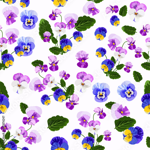 A seamless pattern of pansy flowers. vector illustration.