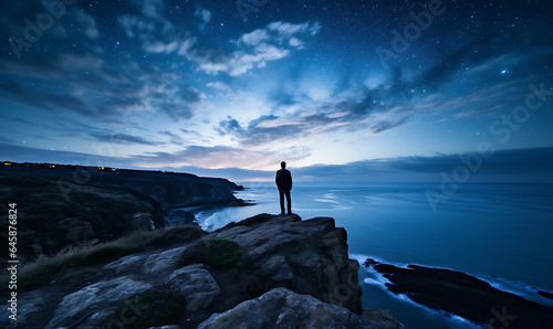 Astrophotography background photograph people see milkyway at night shot from top cliff ultrawide lens © Anditya