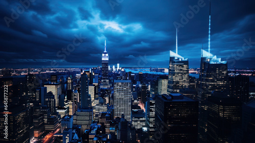  Cityscape at Night: Towering Lights in the Midnight Blue
