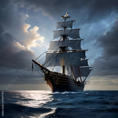 A Pirate Ship on the Sea  a Fantasy portrait.