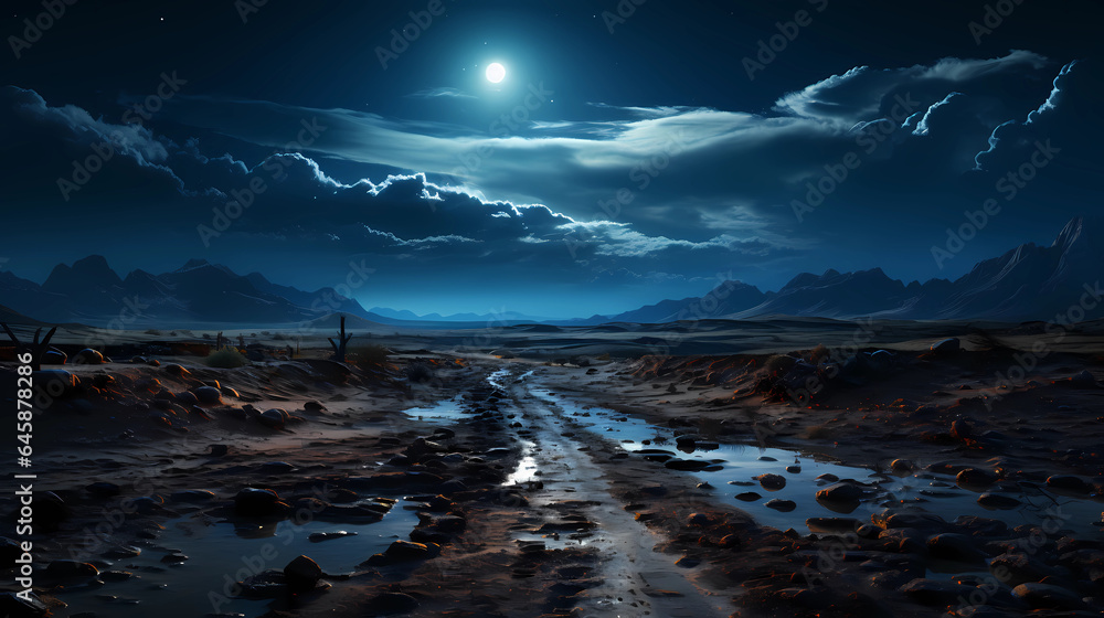 Desert landscape at night