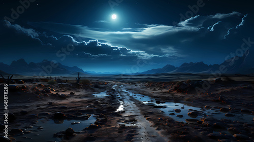 Desert landscape at night