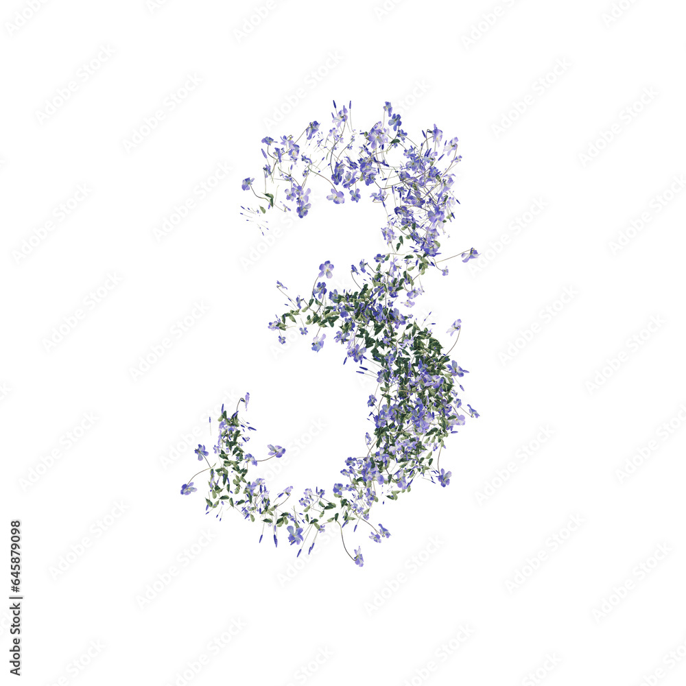 Font made of flowers and leaves, numbers, alphabet, font art 3d rendering with transparent background Font made of flowers and leaves, numbers, alphabet, font art 3d rendering with transparent background