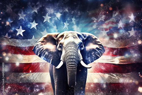 Obraz na płótnie Political Republican Elephant with American Flag - Powerful, Strong, Election, Win, Vote, Presidential Election, President Generative AI w salonie