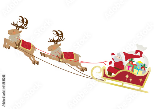 サンタクロースとトナカイのソリのクリスマス用ベクターイラスト素材