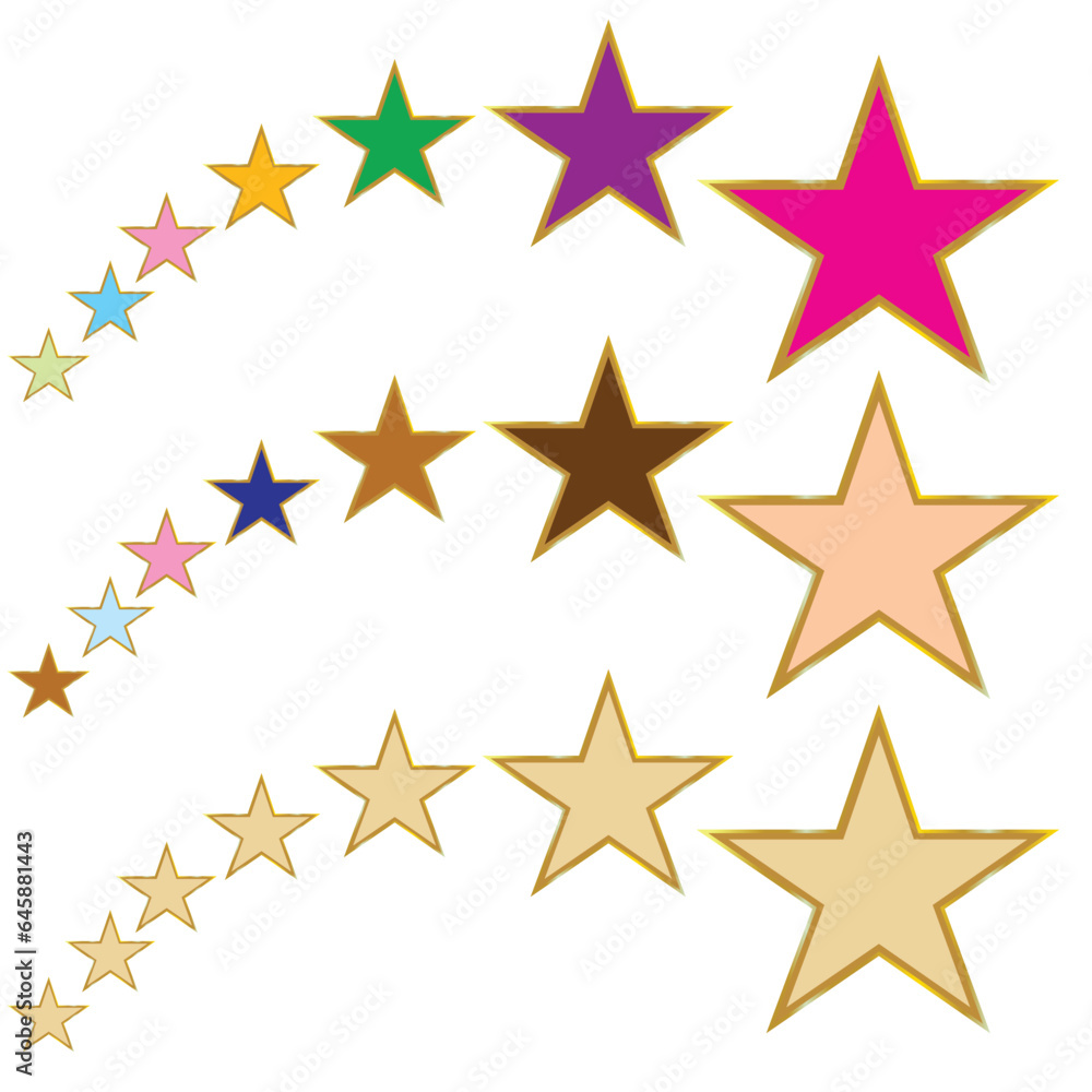 Obraz premium Colorful stars set: Vector assets for Christmas stars, festival celebrations, web or game design, and app icons. Vector template isolated on a white background.