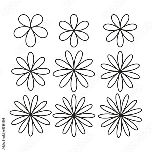 Set of tiny flowers black outline vector botanical illustrations. collection inspired Flores (flowers), cartoon sticker,design for tattoo, wall art, branding and packaging.flowers