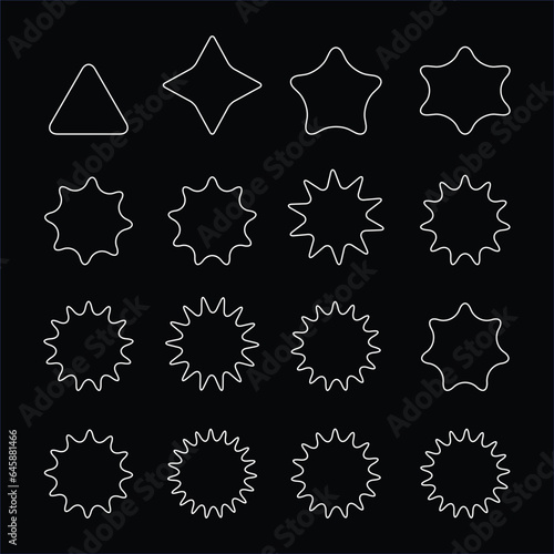 Vector basic shape outline collection for your design. Polygonal elements with curve edges. retro stars. Flat vector design elements.