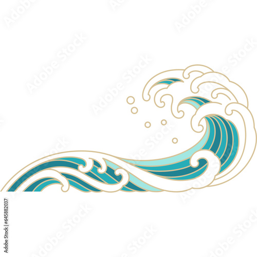 japanese ocean wave  oriental style pattern turquoise gold colored vintage element