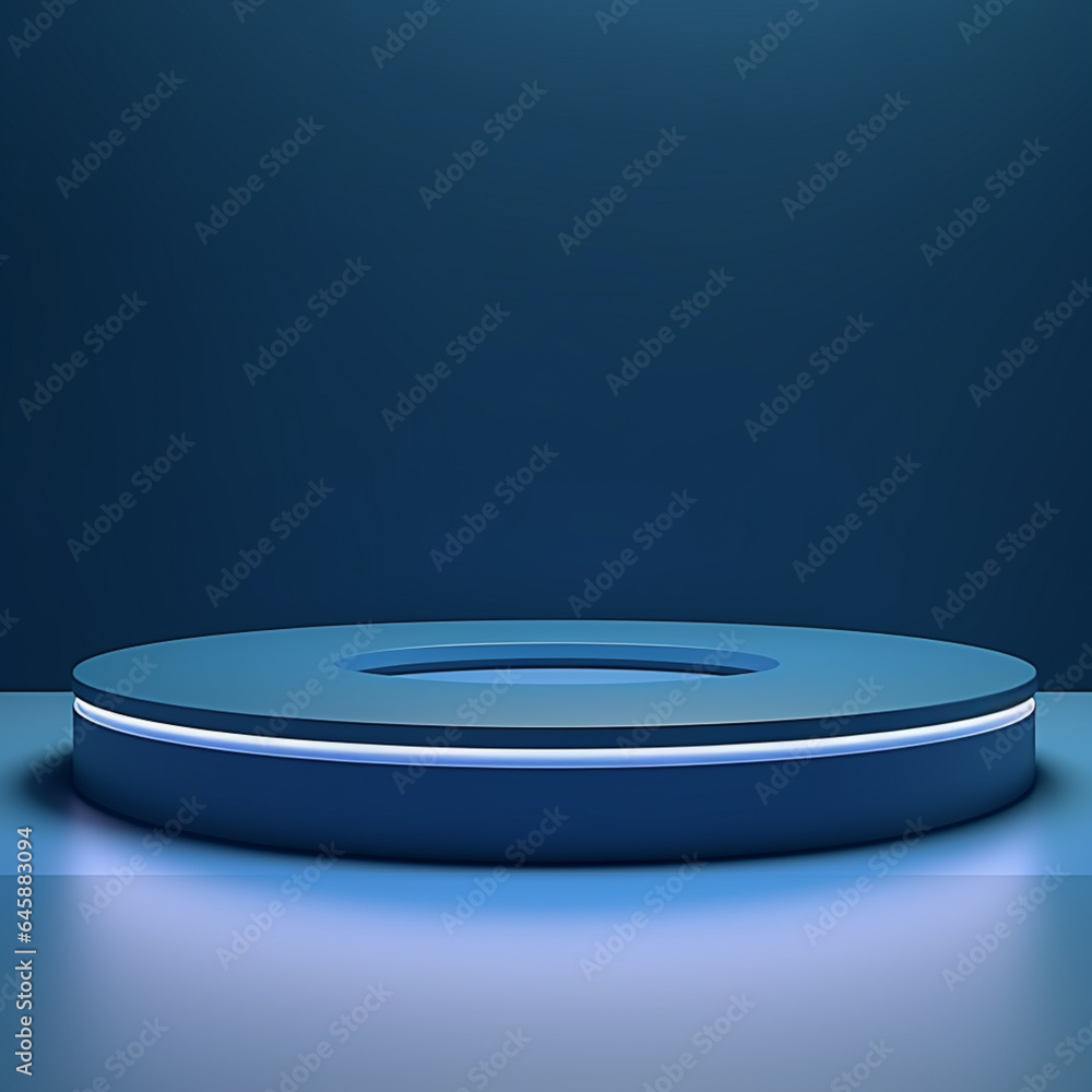 Dynamic Neon Blue 3D Podium with Illuminated Light: Striking Visual Showcase on a Blue Background Dynamic Neon Blue 3D Podium with Illuminated Light: Striking Visual Showcase on a Blue Background