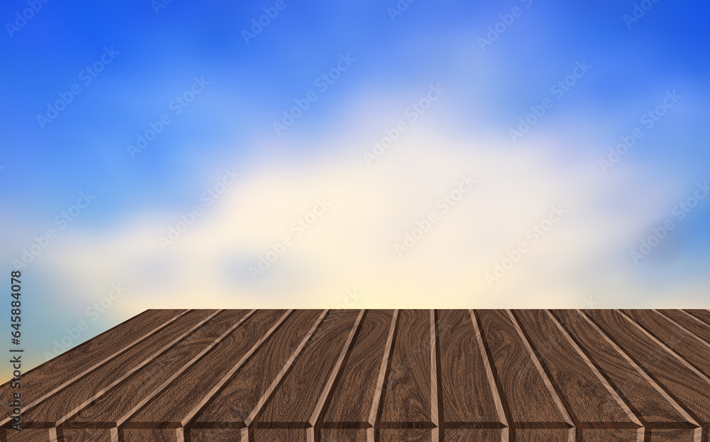 Natural wood pattern table,Natural wood texture, natural wood pattern, blurred background,beautiful sky picture,blurred sky picture