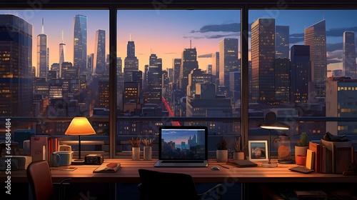 workspace view downtown background. AI generative