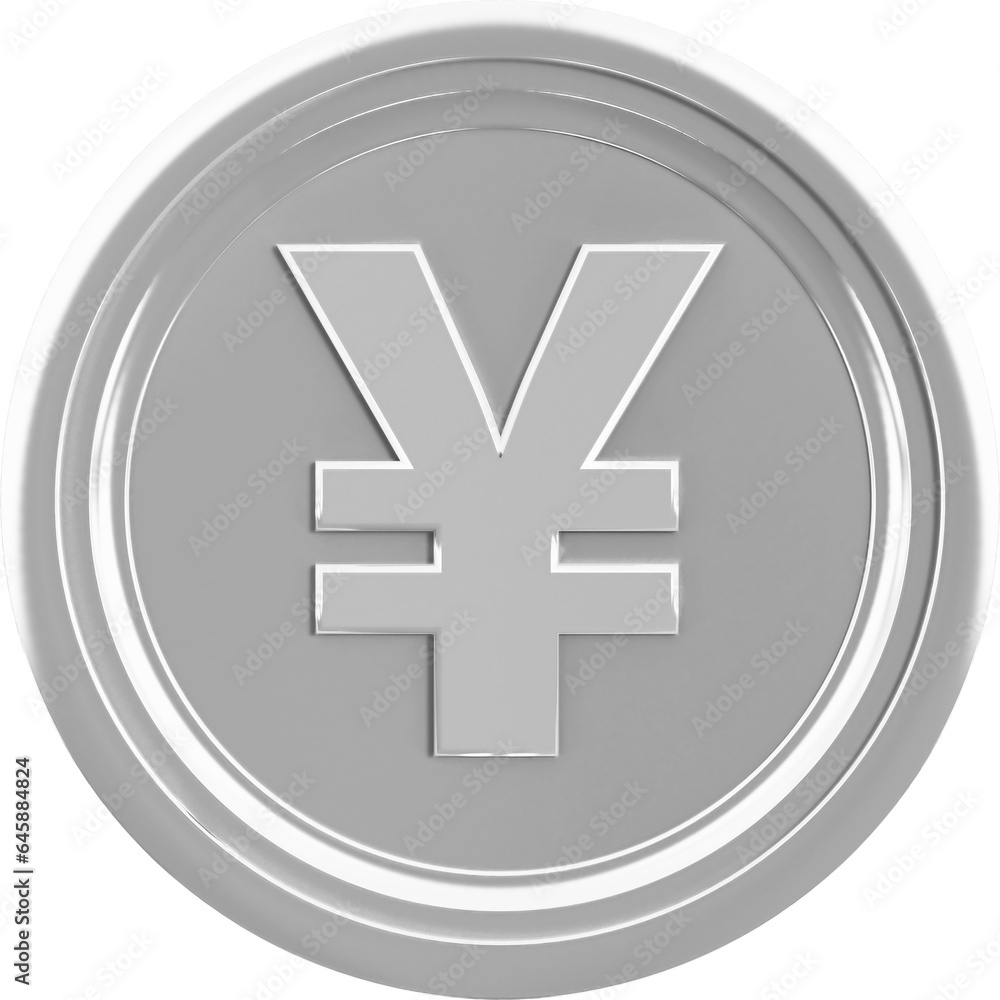 Obraz premium Digital png illustration of silver coin with yen symbol on transparent background