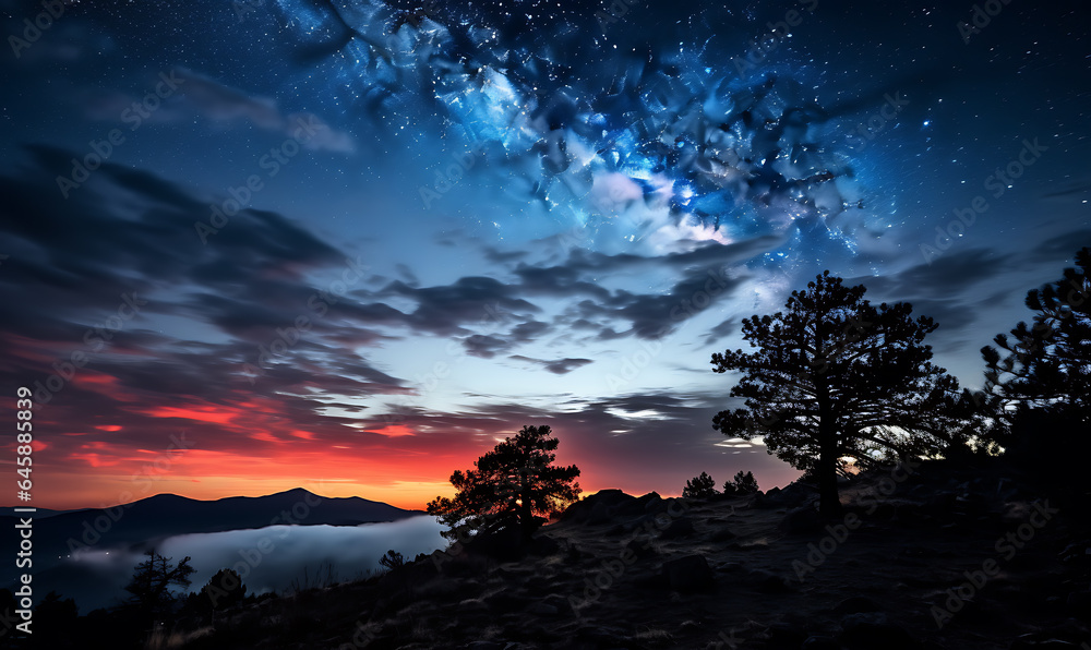 Astrophotography background photograph at night with milkyway shot from top cliff Ai Image generative