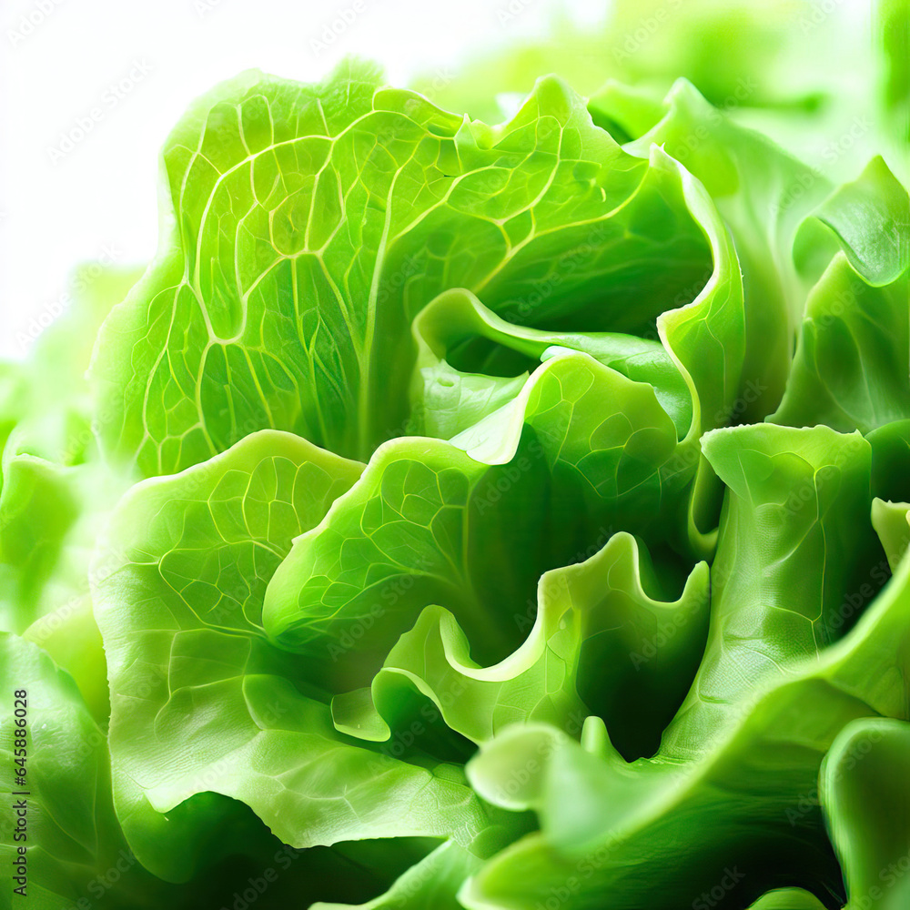 Obraz premium close-up of fresh green lettuce on a white background, a healthy food concept. Generative AI 