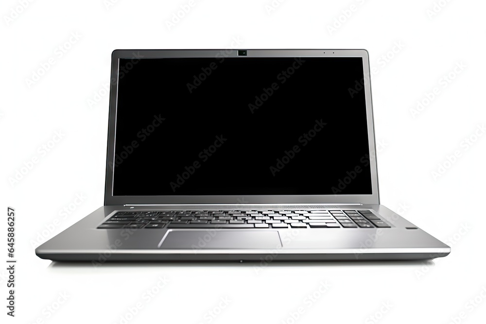 Digital workspace. Open laptop for business. Connected technology. Blank notebook screen on white background Digital workspace. Open laptop for business. Connected technology. Blank notebook screen on white background