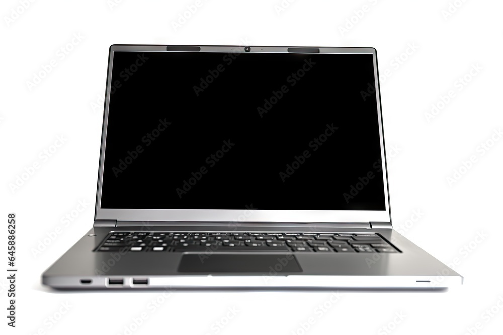 Digital workspace. Open laptop for business. Connected technology. Blank notebook screen on white background Digital workspace. Open laptop for business. Connected technology. Blank notebook screen on white background