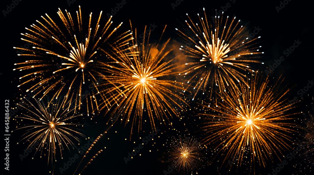 festive golden fireworks in the night sky. Generative Ai festive golden fireworks in the night sky. Generative Ai