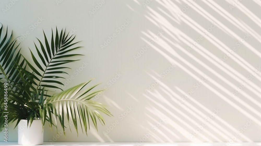 palm tree against a white wall. Generative Ai