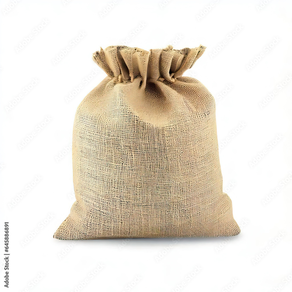 Bag of burlap isolated on white background with clipping path. Generative AI Bag of burlap isolated on white background with clipping path. Generative AI