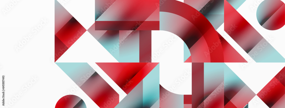 Geometric background with squares, triangles, circles. Shapes harmoniously interact, creating visually striking design for digital designs, presentations, website banners, social media posts Geometric background with squares, triangles, circles. Shapes harmoniously interact, creating visually striking design for digital designs, presentations, website banners, social media posts
