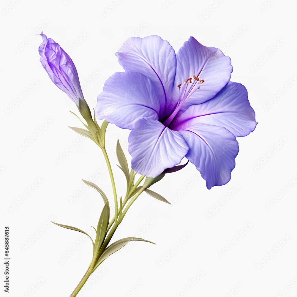 Image of ruellia tuberosa flower on white background. Nature. Illustration, Generative AI.