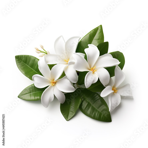 Image of west indian jasmine on white background. Nature. Illustration, Generative AI. © yod67