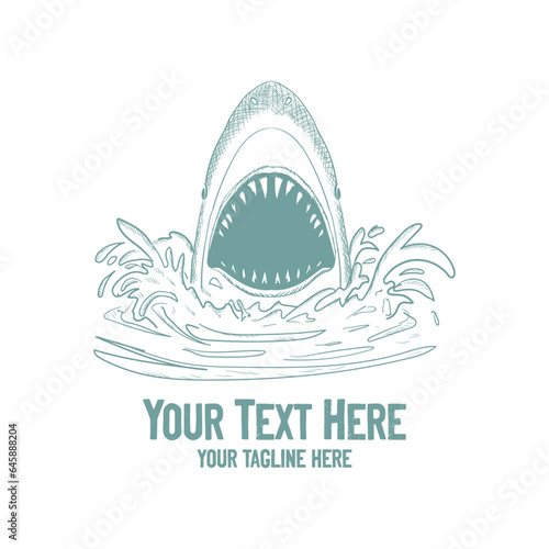 Vintage Hand Drawn Angry Open Mouth Ocean Shark Illustration