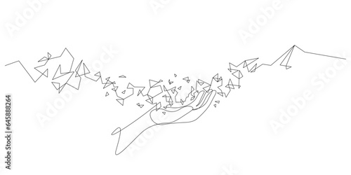 hand holding virtual technology polygon line continuity drawing