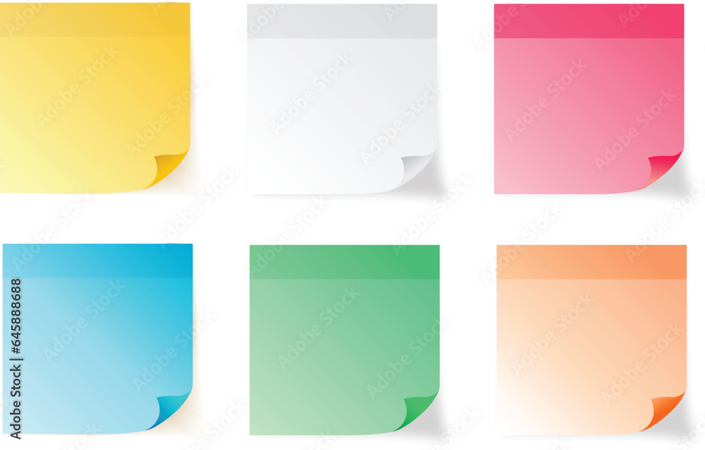 Post it notes icons vector set. Set of different colored sheets of note papers. Sticky Note Isolated on white background.