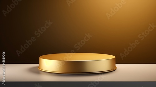 Gold podium background luxury 3D product platform stage. Podium golden element scene background decoration table room premium pedestal. Decoration mockup presentation render template. Generative AI